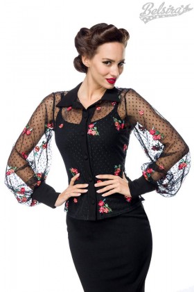 Sheer Elegant Blouse with Embroidered Floral Pattern