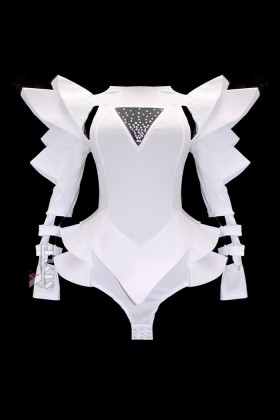 Futuristic White Bodysuit with Voluminous Details