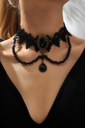 Lace Choker Necklace with Beads