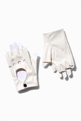 White Faux Leather Fingerless Gloves X208