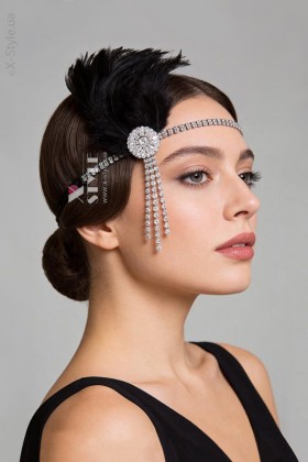 Gatsby Headband with Rhinestones and Feathers