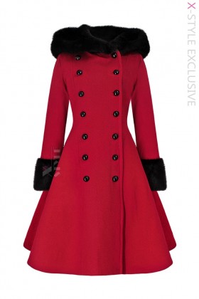 Vintage Winter Coat with Hood and Fur (80% Wool)