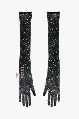 Black Rhinestone Gloves