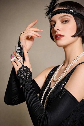 Satin Gloves with a Loop and Beads