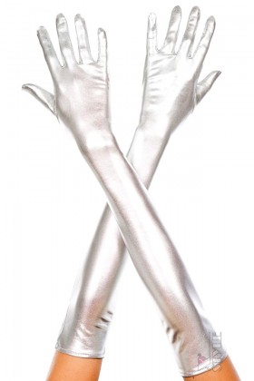 Long Wet Look Shiny Silver Gloves SC188