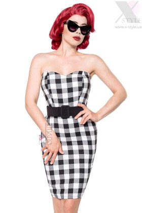 Bodycon Plaid Dress with Belt B5495