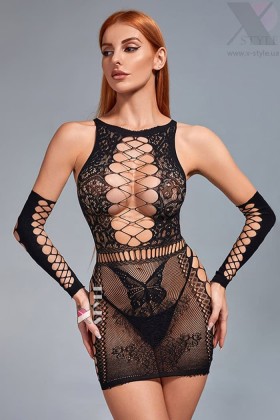 Sexy Fishnet Dress and Gloves