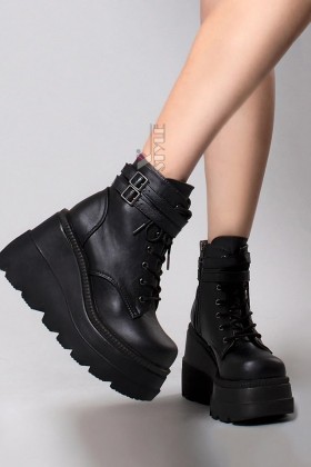 SHAKER PU Leather Black High Platform Boots