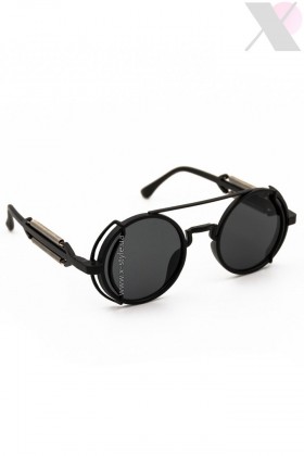 Grunge Punk Industrial Round Sunglasses - black