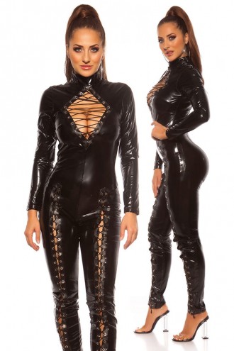 KouCla Latex Jumpsuit with Lacing and Neckline (126219)