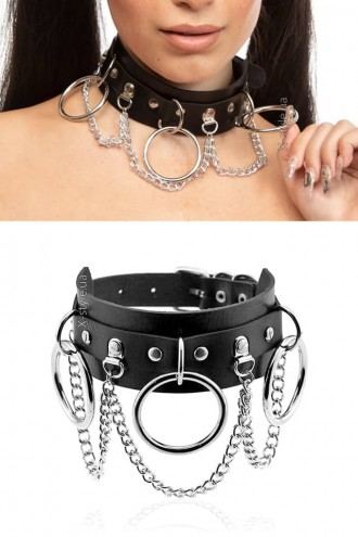 Wide Faux Leather Choker with Chains XC6240 (706240)