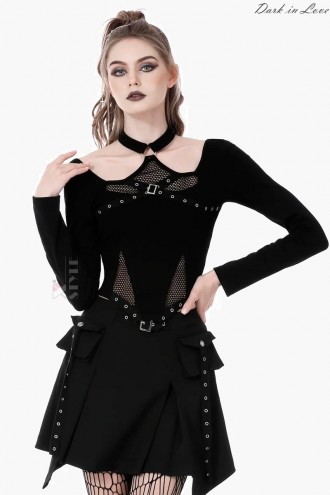 Turtleneck Longsleeve Top with Choker and Straps (141036)