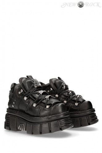 Nomada-106 Black Leather High Platform Sneakers (314029)