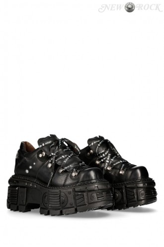 Кожаные ботинки на платформе с фирменными шнурками New Rock (314037)