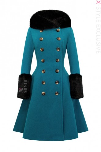 Women's Winter Wool Coat with Hood and Fur X92 (115092)