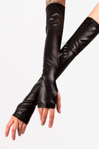 Long Faux Leather Fingerless Gloves XA167 (601167)