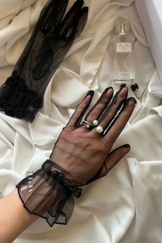 Transparent Black Tulle Gloves U1205 (601205)
