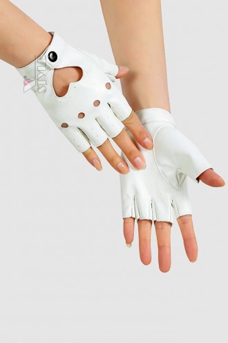 Белые кожаные перчатки без пальцев X208 (601208)