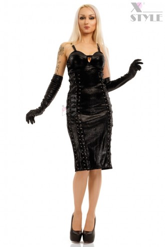 X-Style Leather Snakeskin Midi Dress (105210)