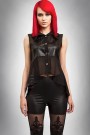 Trained blouse made of perforated leather and chiffon