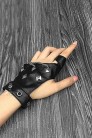 Women's Faux Leather Fingerless Gloves with Chains and Studs C1186 (601186) - 3