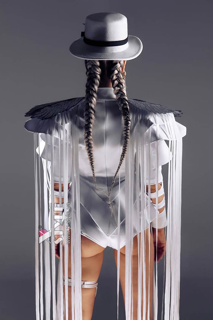 Futuristic Girl Costume (winged cape, bodysuit, hat, goggles)