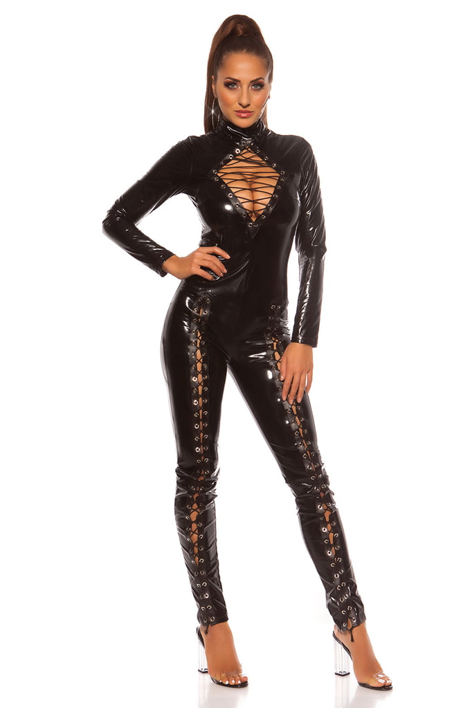 KouCla Latex Jumpsuit with Lacing and Neckline