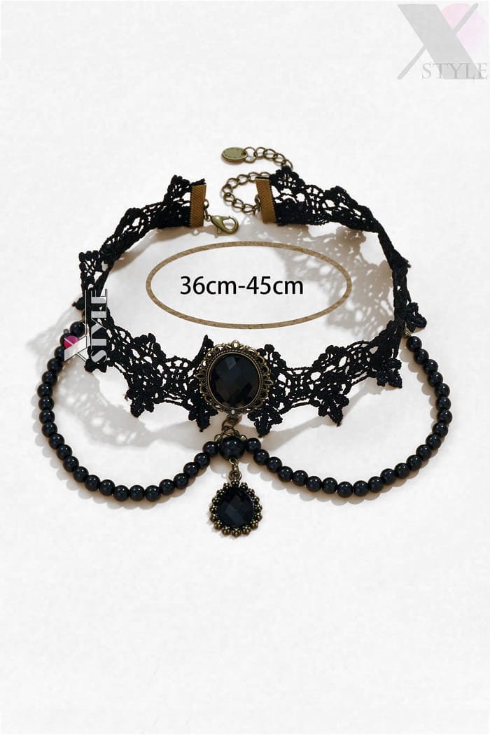 Lace Choker Necklace with Beads