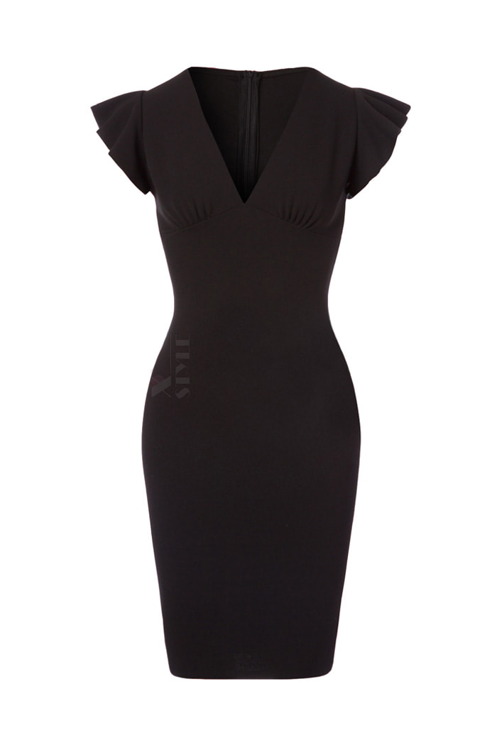 Retro Style Bodycon Midi Black Dress