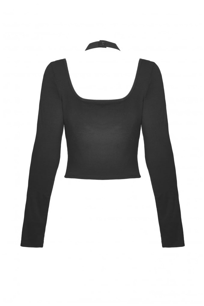 Turtleneck Longsleeve Top with Choker and Straps