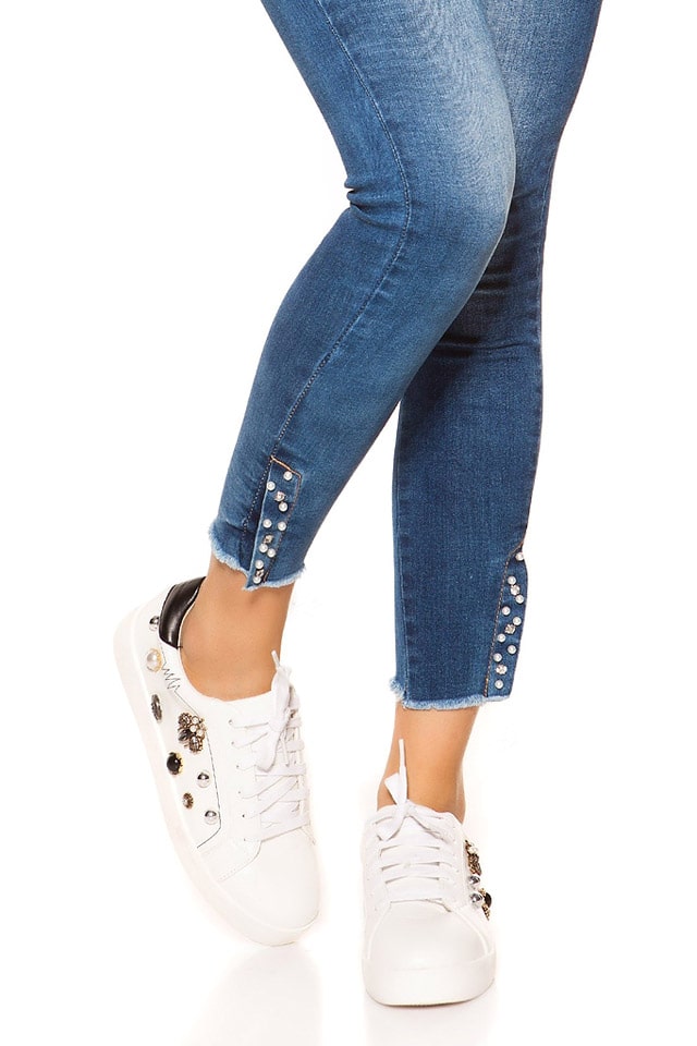 Вузькі джинси з перловим декором MR088