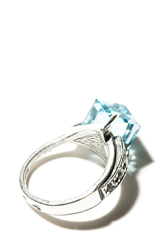 Silver-Plated Ring with Large Blue Swarovski