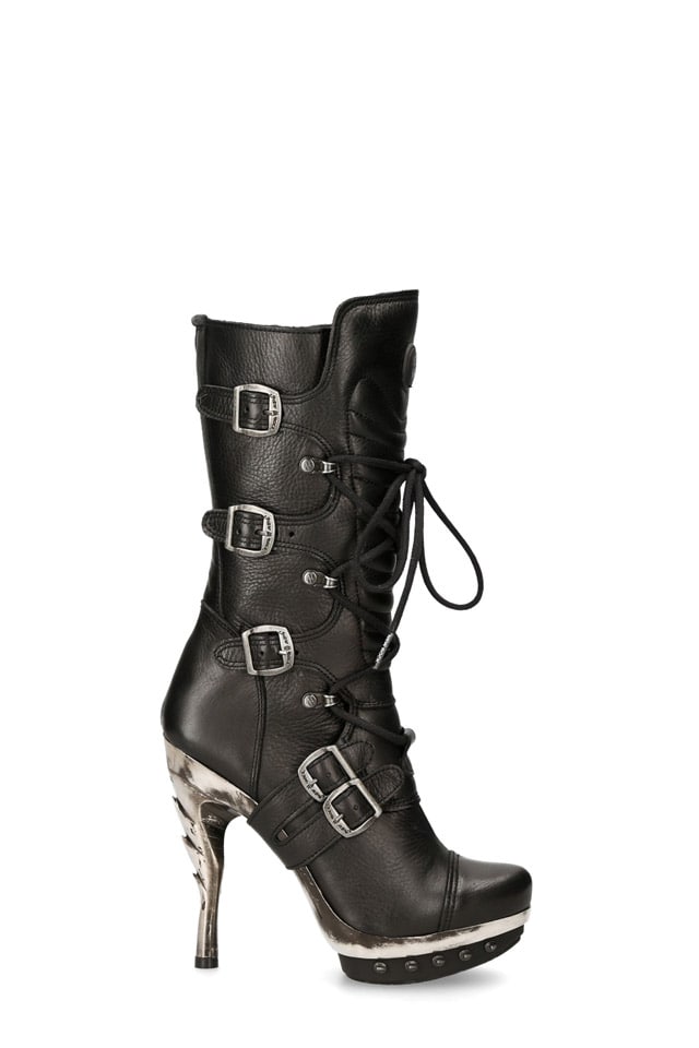 NR Women's Leather Boots with Chrome-Plated Heels