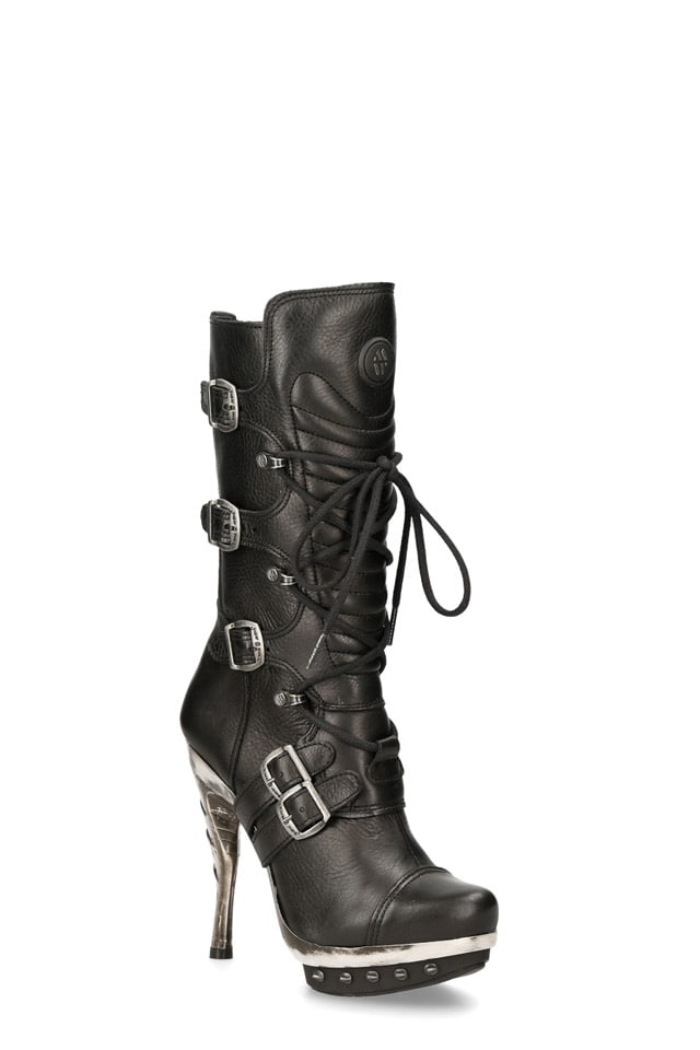 NR Women's Leather Boots with Chrome-Plated Heels