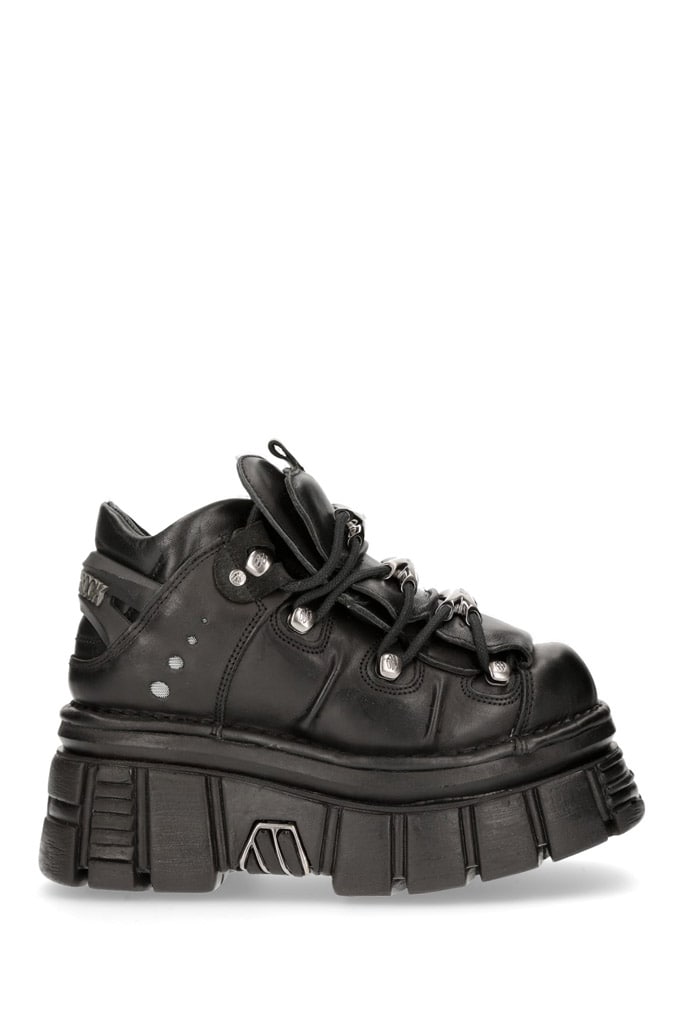 Nomada-106 Black Leather High Platform Sneakers