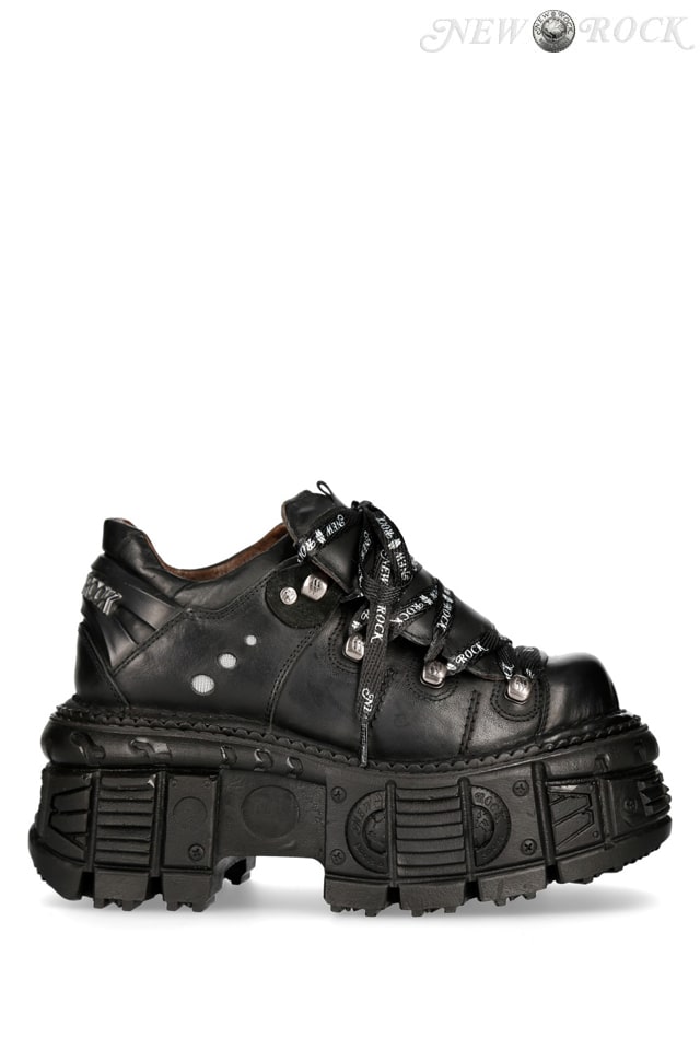 Шкіряні черевики на платформі з фірмовими шнурками New Rock