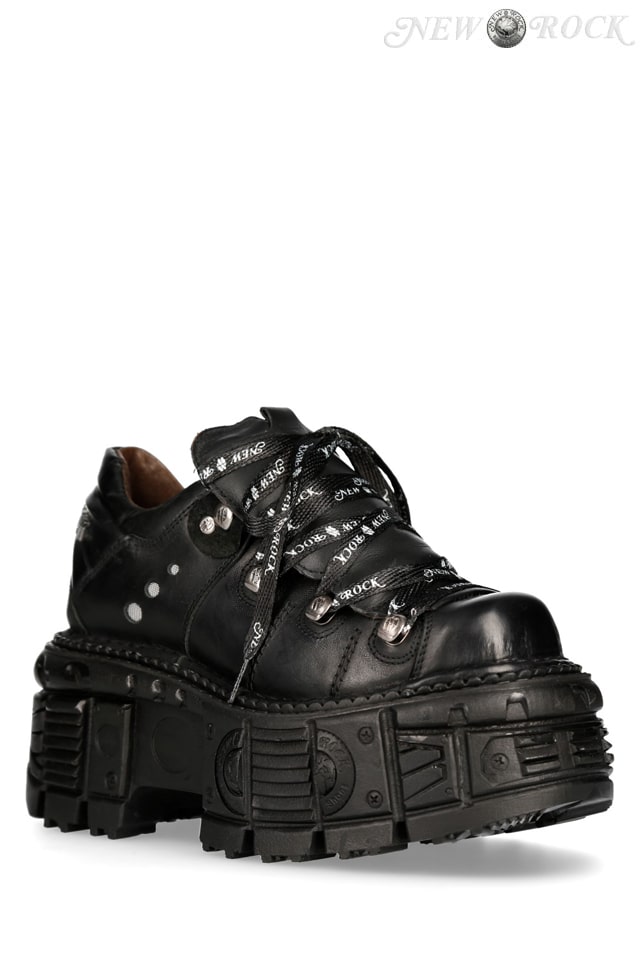 Кожаные ботинки на платформе с фирменными шнурками New Rock