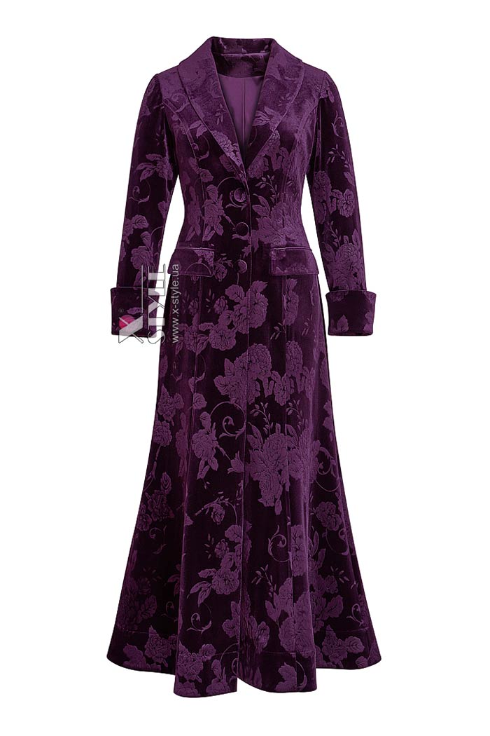 Длинное бархатное платье-пальто с цветочным узором