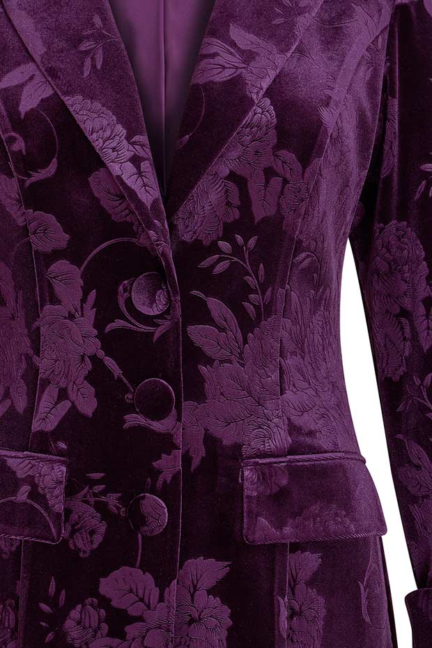 Длинное бархатное платье-пальто с цветочным узором