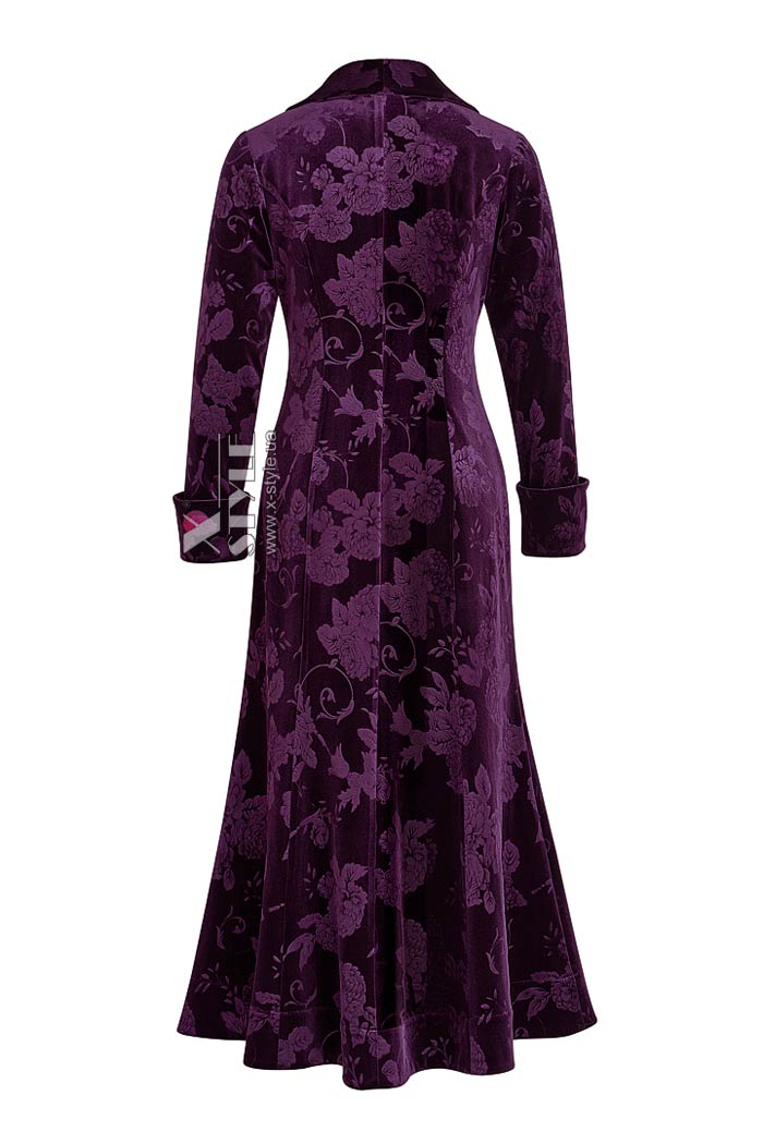 Длинное бархатное платье-пальто с цветочным узором