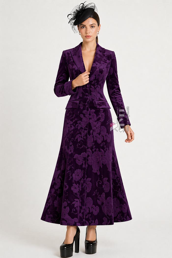 Длинное бархатное платье-пальто с цветочным узором (114066)