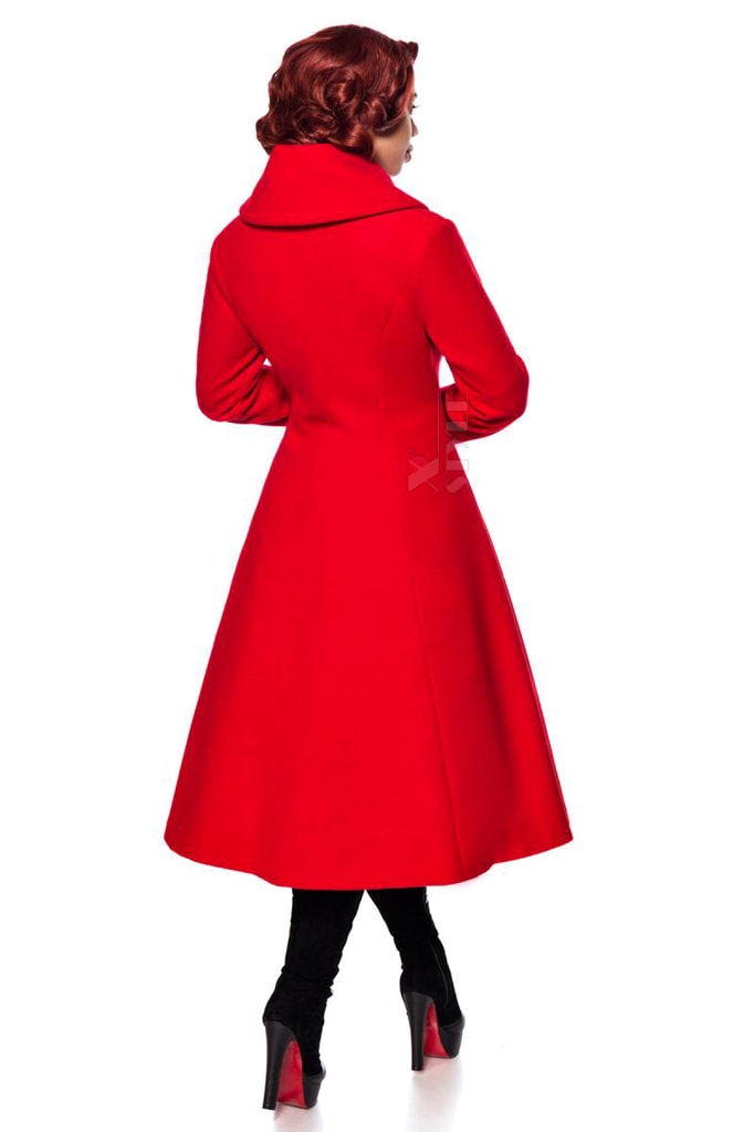 Длинное красное шерстяное пальто B4047