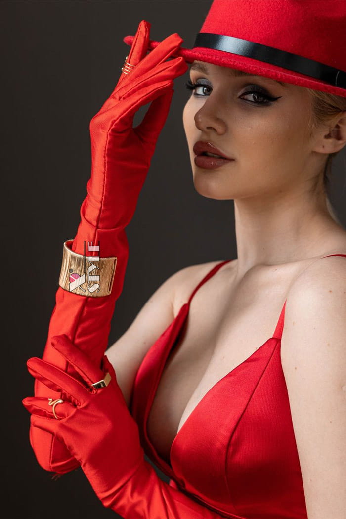 Довгі червоні рукавички з атласу UV202
