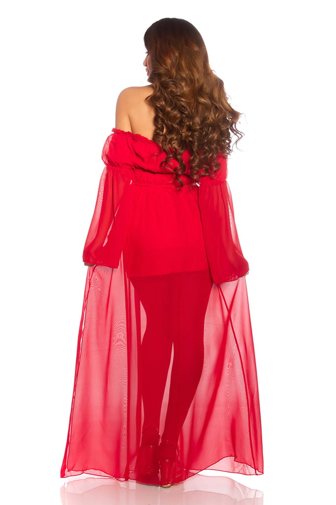 Red Chiffon Off Shoulder Dress