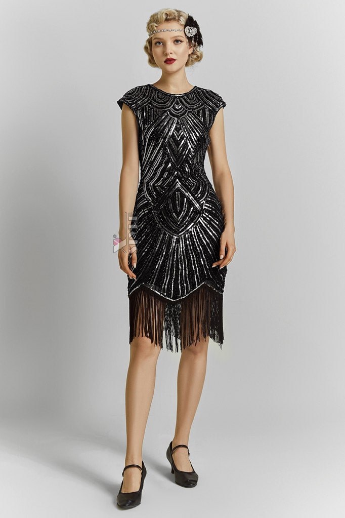 Elegant Black Flapper Dress with Sequins X5532
