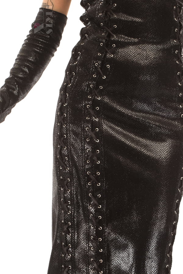 X-Style Leather Snakeskin Midi Dress