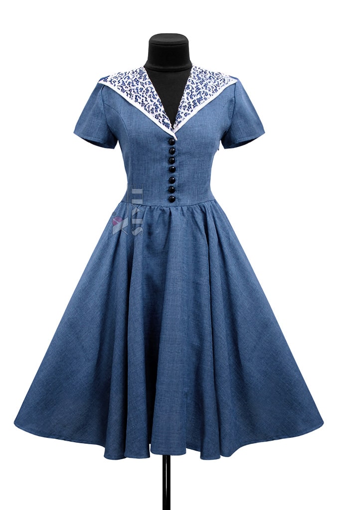 Vintage style linen retro dress X5353