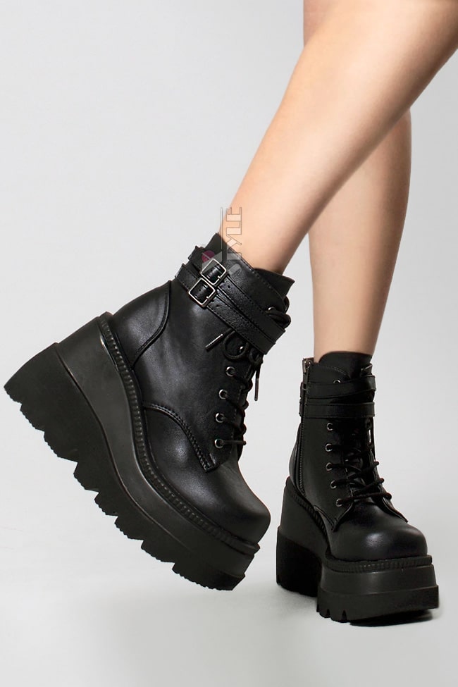 SHAKER PU Leather Black High Platform Boots