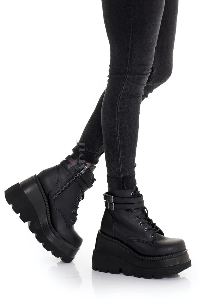 SHAKER PU Leather Black High Platform Boots