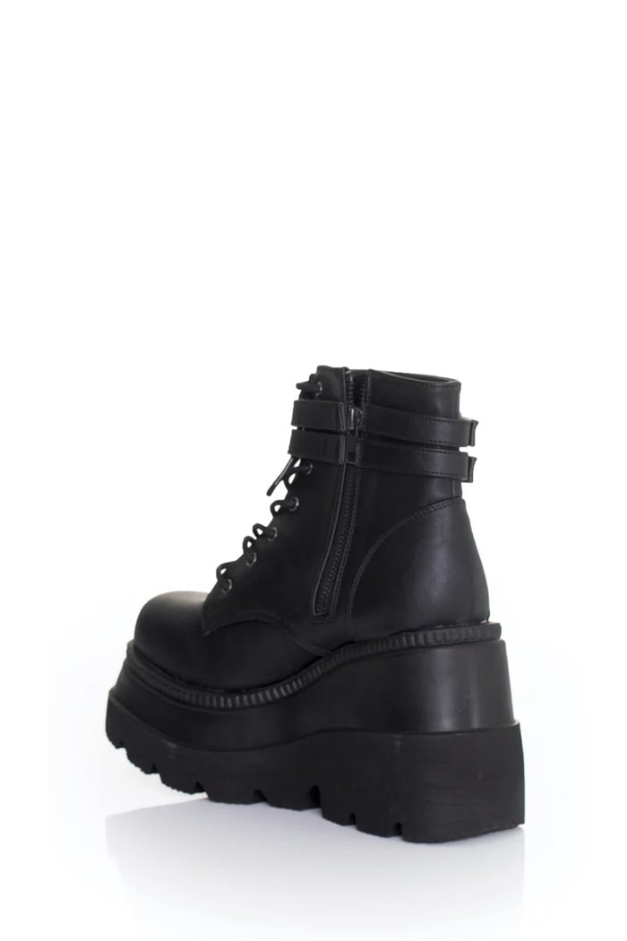 SHAKER PU Leather Black High Platform Boots